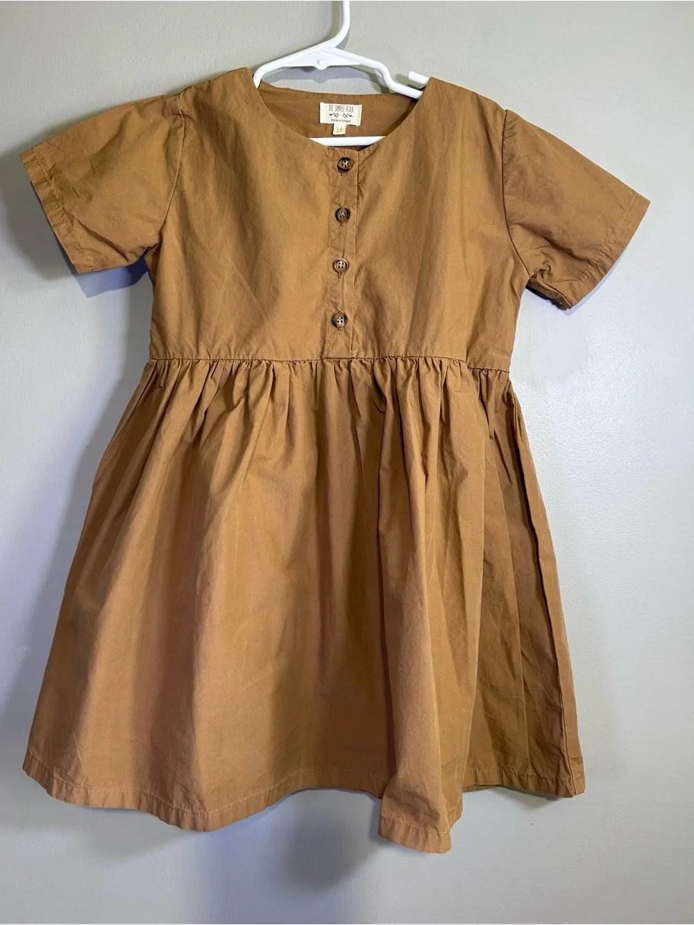 The Simple Folk Girls 5-6 Camel Brown Cotton Button Prairie Dress NWOT